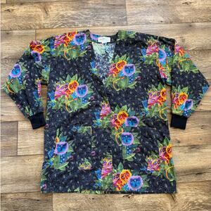 Vintage 90s Laurel Burch Jungle Song Cotton Scrub Jacket